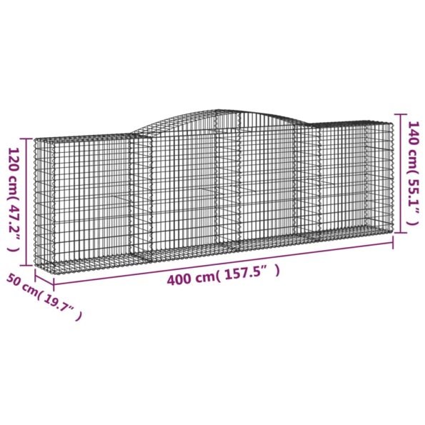 vidaXL Oblúkové gabionové koše 5 ks 400x50x120/140 cm pozink. železo – Obrázok 6