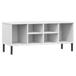 vidaXL Botník s kovovými nohami biely 106x35x45 cm masívne drevo OSLO – Obrázok 2