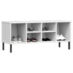 vidaXL Botník s kovovými nohami biely 106x35x45 cm masívne drevo OSLO – Obrázok 3