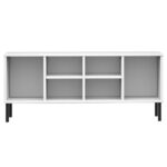 vidaXL Botník s kovovými nohami biely 106x35x45 cm masívne drevo OSLO – Obrázok 4