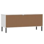 vidaXL Botník s kovovými nohami biely 106x35x45 cm masívne drevo OSLO – Obrázok 6