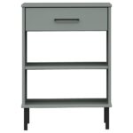 vidaXL Konzolová skrinka s kovovými nohami sivá masívna borovica OSLO – Obrázok 4