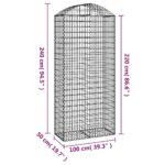 vidaXL Oblúkový gabionový kôš 100x50x220/240 cm pozinkované železo – Obrázok 5