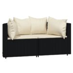 vidaXL Záhradné rohové pohovky s podložkami 2 ks čierne polyratan – Obrázok 2