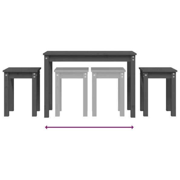 vidaXL Zasúvacie stolíky 3 ks sivé borovicový masív – Obrázok 8