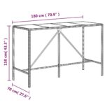 vidaXL Barový stôl so sklenenou doskou čierny 180x70x110cm polyratan – Obrázok 6
