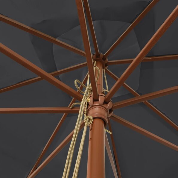 vidaXL Záhradný slnečník s drevenou tyčou čierny 300x300x273 cm – Obrázok 5