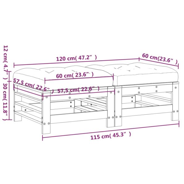 vidaXL Záhradné podnožky s vankúšmi 2 ks biele borovicový masív – Obrázok 10