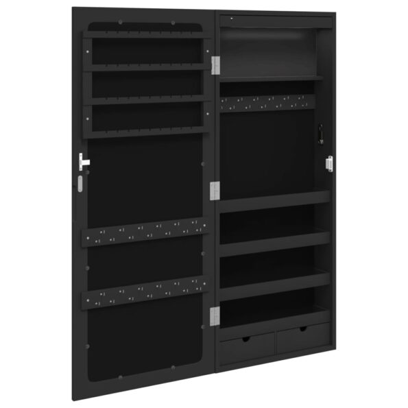 vidaXL Zrkadlová skrinka na šperky s LED svetlami nástenná čierna – Obrázok 8