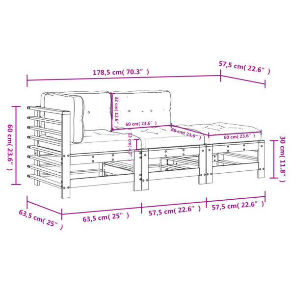 vidaXL 3-dielna záhradná sedacia súprava s vankúšmi biela masív – Obrázok 9
