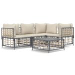 vidaXL 5-dielna záhradná sedacia sada s vankúšmi antracitová polyratan – Obrázok 2