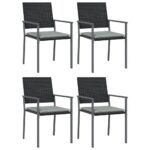 vidaXL Záhradné stoličky s vankúšmi 4ks čierne 54x62,5x89 cm polyratan – Obrázok 2