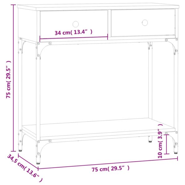 VXL8720845915858_g_en_hd_9.jpg vidaXL Konzolový stolík hnedý dub 75 x 34,5 x 75 cm kompozitné drevo – Obrázok 11