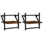 vidaXL Nástenné police s tyčami 2 ks hnedý dub 30x25x30 cm – Obrázok 2