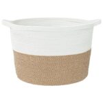 vidaXL Kôš na bielizeň hnedo-biely Ø60x36 cm bavlna – Obrázok 4