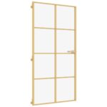 vidaXL Vnútorné dvere tenké zlaté 102,5x201, 5cm tvrdené sklo a hliník – Obrázok 2