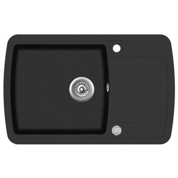 vidaXL Granitový kuchynský drez s jednou vaničkou, čierny – Obrázok 2