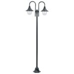 vidaXL Záhradná stĺpová lampa E27 220 cm hliník 2-lampáše tmavozelená