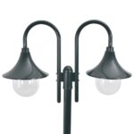 vidaXL Záhradná stĺpová lampa E27 220 cm hliník 2-lampáše tmavozelená – Obrázok 2