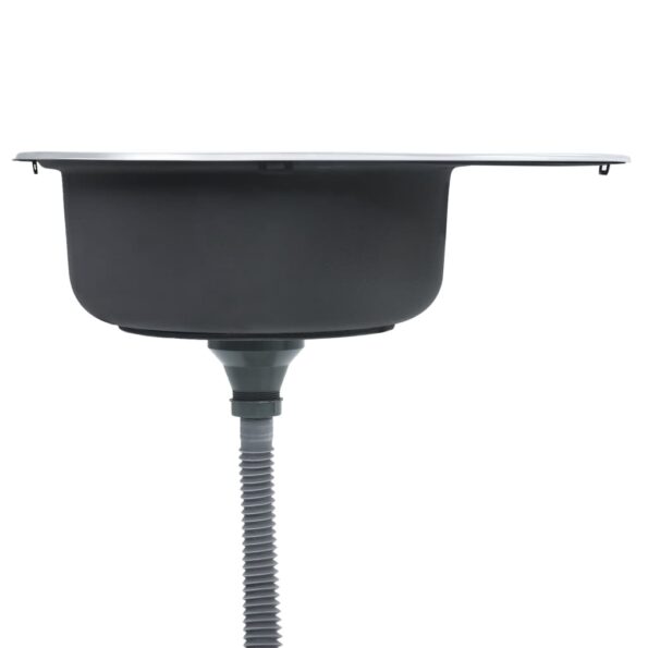 vidaXL Kuchynský drez so sitkom a odtokom oválny nehrdzavejúca oceľ – Obrázok 3