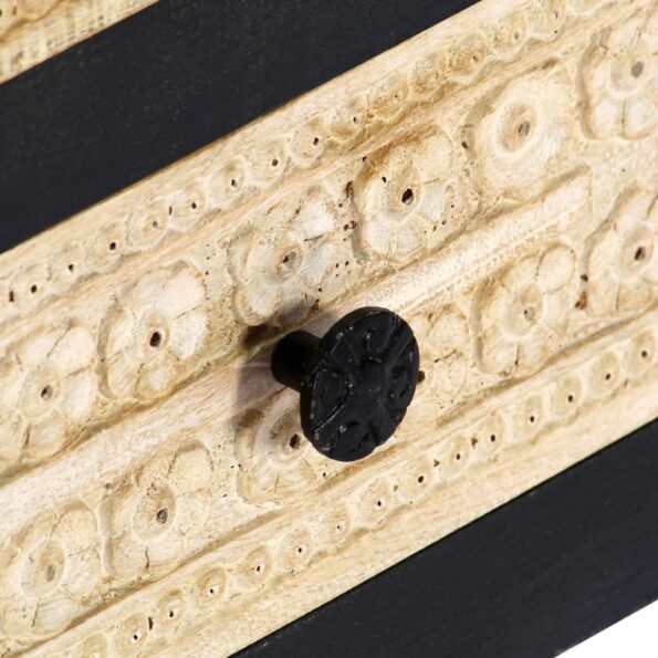 vidaXL Ručne vyrezaná TV skrinka, sivo biela 120x30x40cm,mangový masív – Obrázok 3