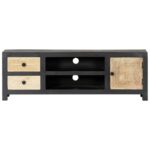 vidaXL Ručne vyrezaná TV skrinka, sivo biela 120x30x40cm,mangový masív – Obrázok 6