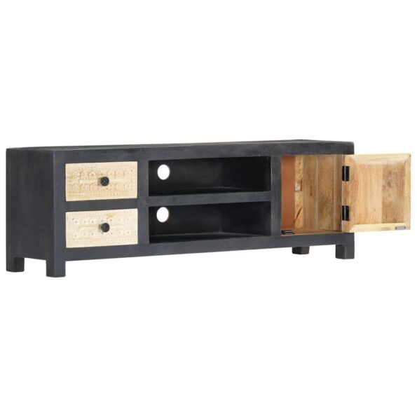 vidaXL Ručne vyrezaná TV skrinka, sivo biela 120x30x40cm,mangový masív – Obrázok 7