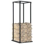 vidaXL Stojan na krbové drevo s podstavcom, čierny 37x37x113 cm, oceľ – Obrázok 2