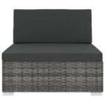 vidaXL Stredová pohovka 1 ks s podložkami, polyratan, sivá – Obrázok 3