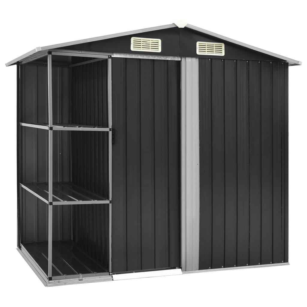 VXL8719883757483_a_en_hd_1.jpg vidaXL Záhradná kôlňa s regálom antracitová 205x130x183 cm železná – Obrázok 1