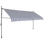 vidaXL Ručne zaťahovacia markíza s LED 400 cm, modro biela – Obrázok 2