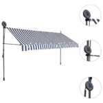 vidaXL Ručne zaťahovacia markíza s LED 400 cm, modro biela – Obrázok 3