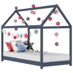 vidaXL Detský posteľný rám sivý 70x140 cm borovicový masív – Obrázok 2
