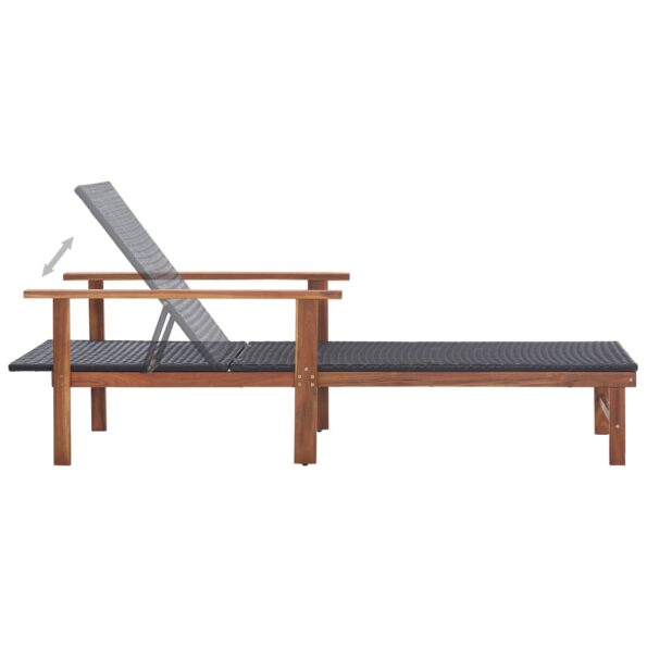 vidaXL Záhradné ležadlo čierne polyratan a akáciový masív – Obrázok 5