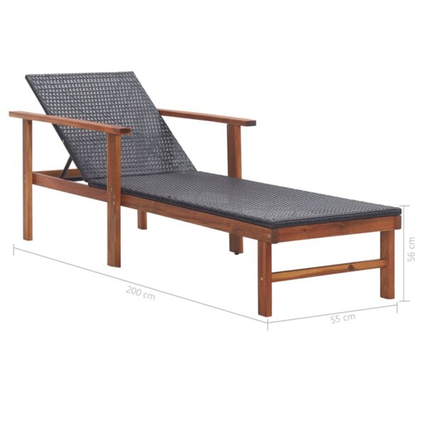 vidaXL Záhradné ležadlo čierne polyratan a akáciový masív – Obrázok 9