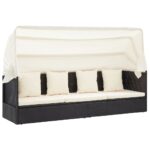 vidaXL Záhradná posteľ so strieškou, čierna, polyratan – Obrázok 5