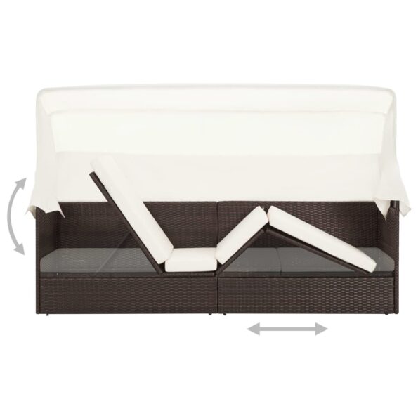 vidaXL Záhradná pohovka so strieškou hnedá polyratanová – Obrázok 5