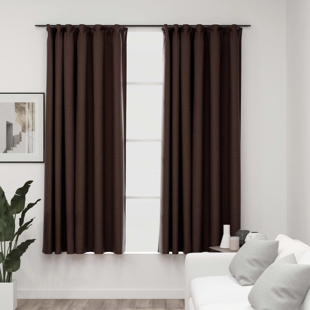 VXL8720286020302_m_en_hd_1.jpg vidaXL Zatemňovacie závesy, ľanový vzhľad, háčiky 2ks, hnedé 140x175cm – Obrázok 1