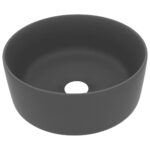 vidaXL Luxusné umývadlo, okrúhle, matné tmavosivé 40x15 cm, keramika – Obrázok 2