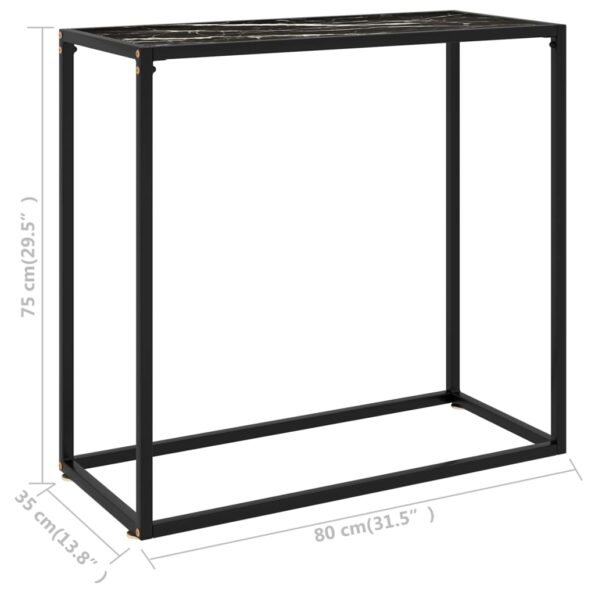 vidaXL Konzolový stolík čierny 80x35x75 cm tvrdené sklo – Obrázok 6