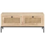 vidaXL Konferenčný stolík 90x50x40 cm mangovníkové drevo a prírodná trstina – Obrázok 3