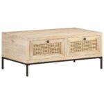 vidaXL Konferenčný stolík 90x50x40 cm mangovníkové drevo a prírodná trstina – Obrázok 9