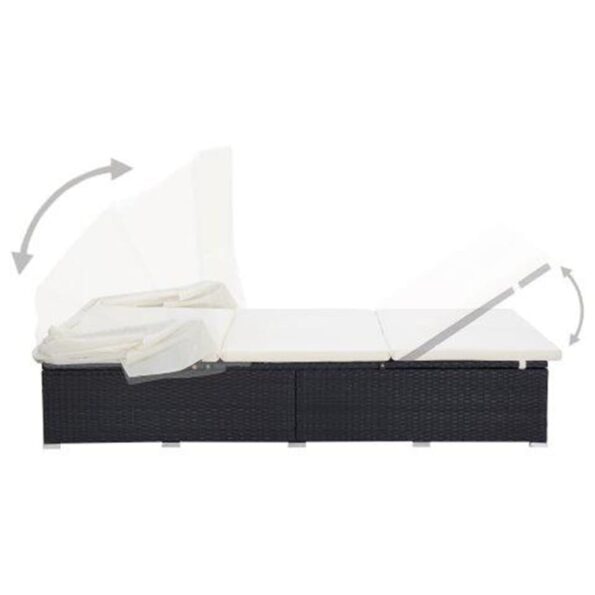 vidaXL 2-miestne opaľovacie lehátko s vankúšom čierne polyratanové – Obrázok 5