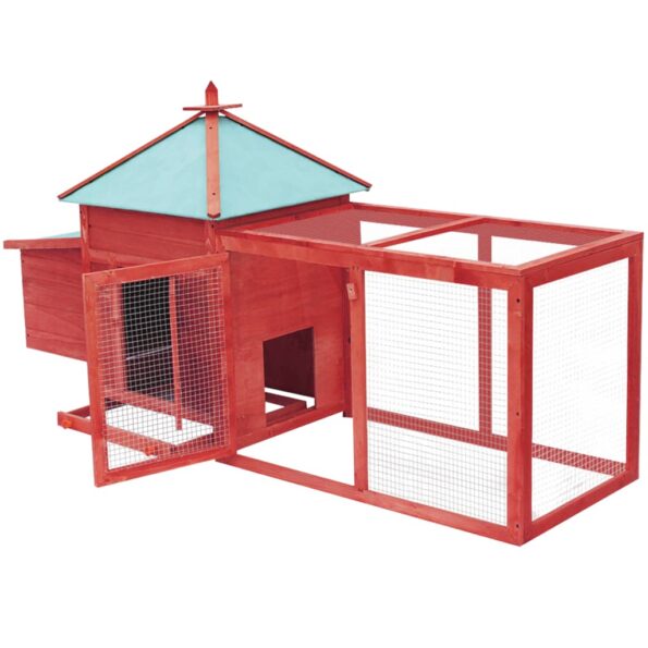 vidaXL Kurín pre hydinu s hniezdom, červený 190x72x102cm,jedľový masív – Obrázok 4