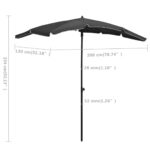 vidaXL Záhradný slnečník s tyčou 200x130 cm antracitový – Obrázok 6
