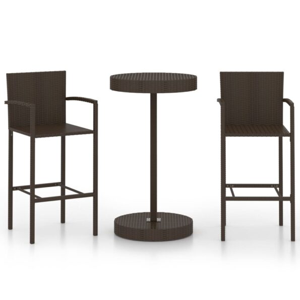 vidaXL 3-dielna záhradná barová súprava polyratanová hnedá – Obrázok 2