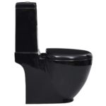 vidaXL Keramická toaleta/WC do kúpeľne, okrúhla, spodný odtok, čierna – Obrázok 4