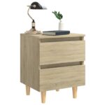 vidaXL Nočné stolíky, nohy z borovice 2 ks, dub sonoma 40x35x50 cm – Obrázok 3