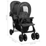 vidaXL Tandemový kočík pre dvojičky sivý oceľový – Obrázok 12