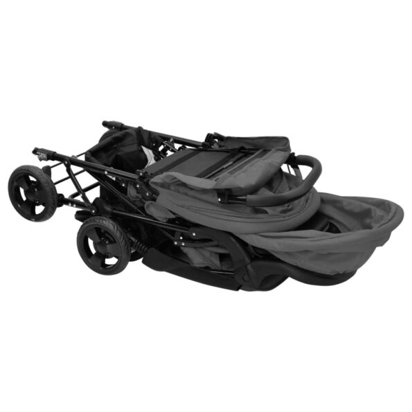 vidaXL Tandemový kočík pre dvojičky sivý oceľový – Obrázok 10